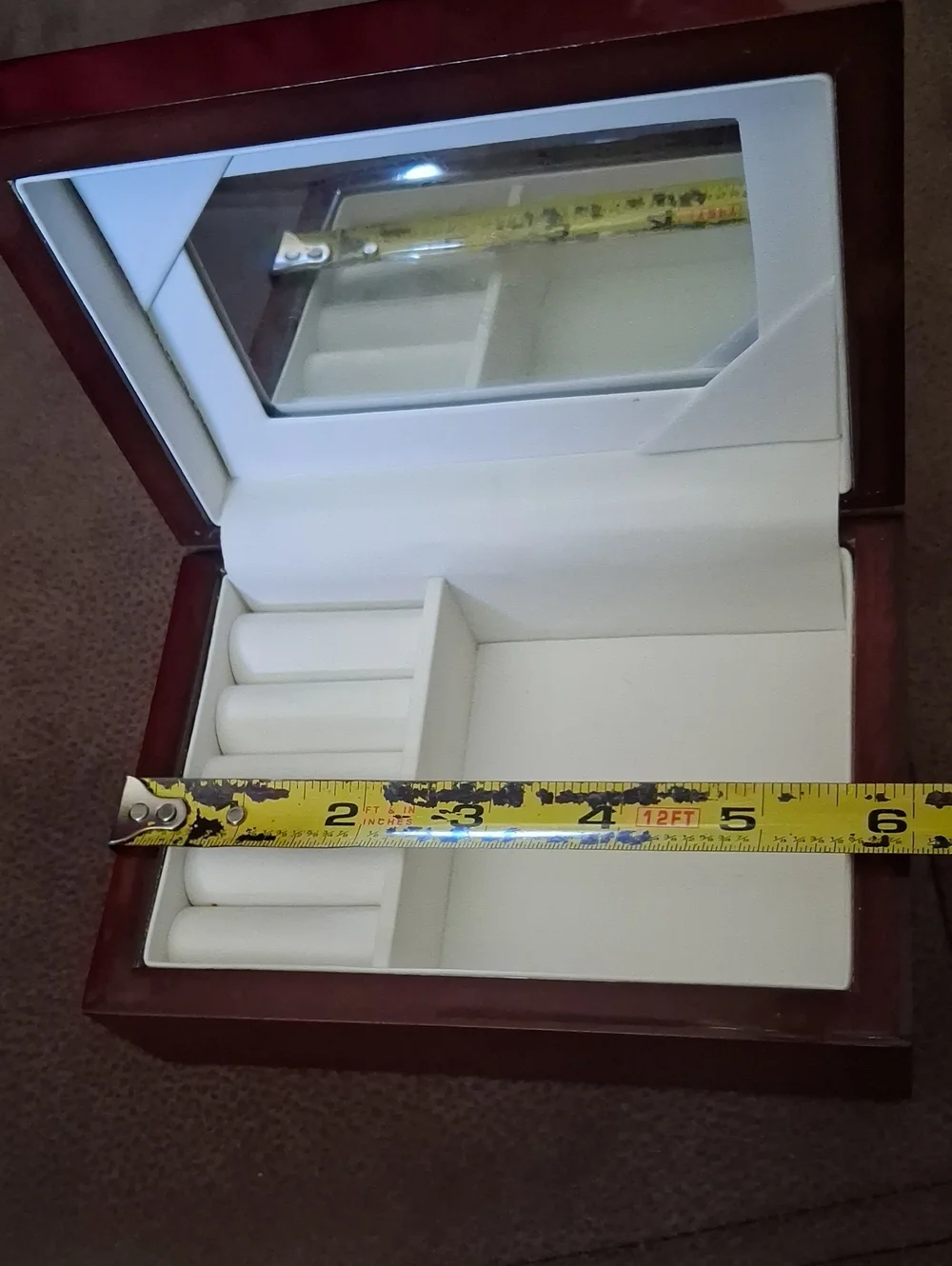 Wood Look Jewelry Box Cherry Finish with White Interior